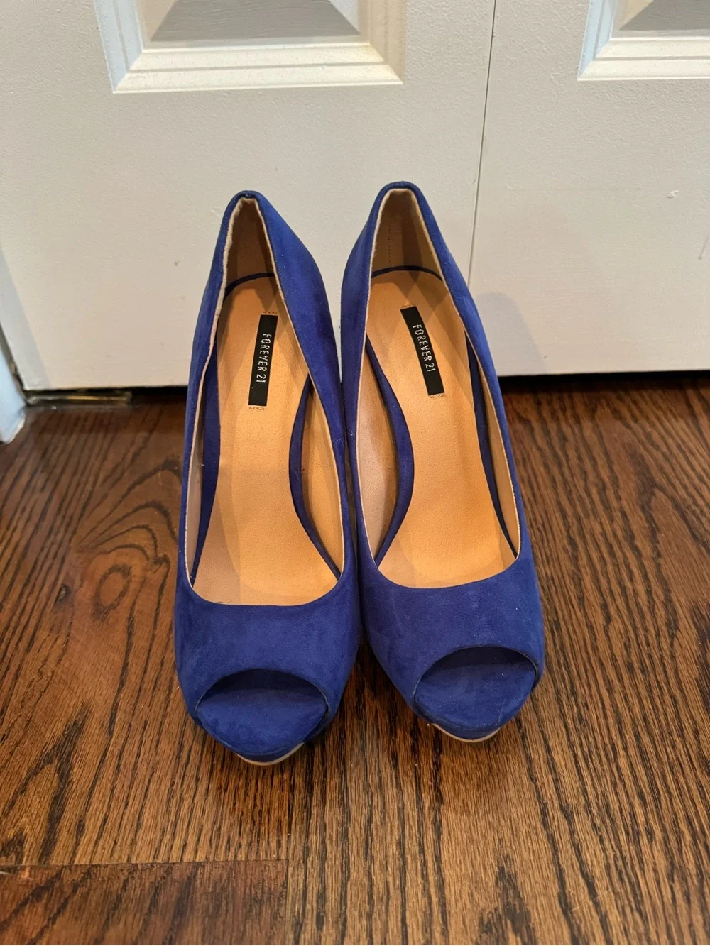 Forever 21 Cobalt Blue Faux Suede Peep Toe Platform Pumps | Size 6